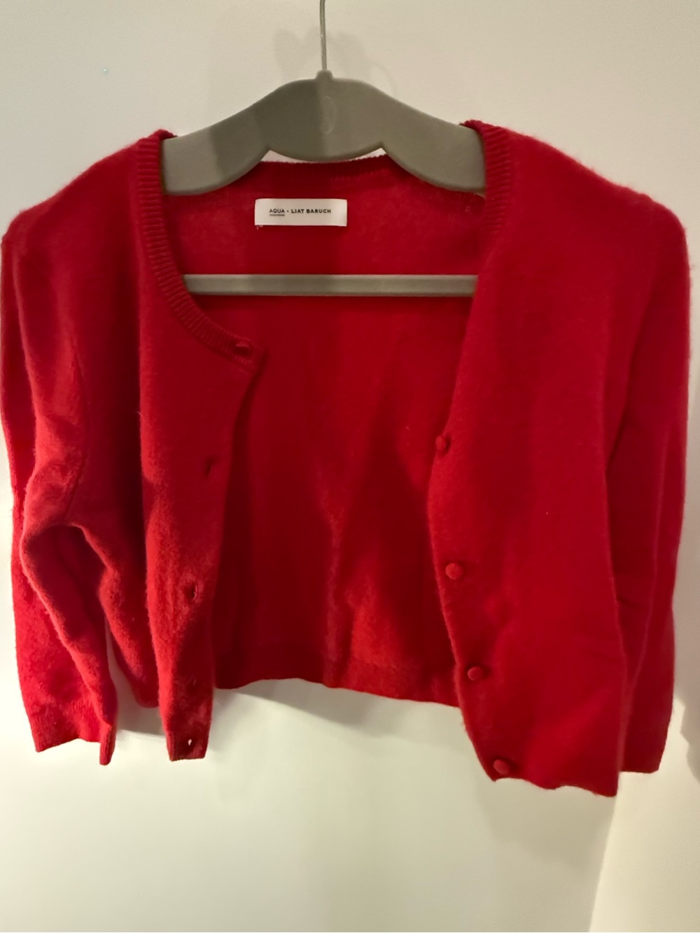 Aqua 100% Cashmere Red Cropped Cardigan